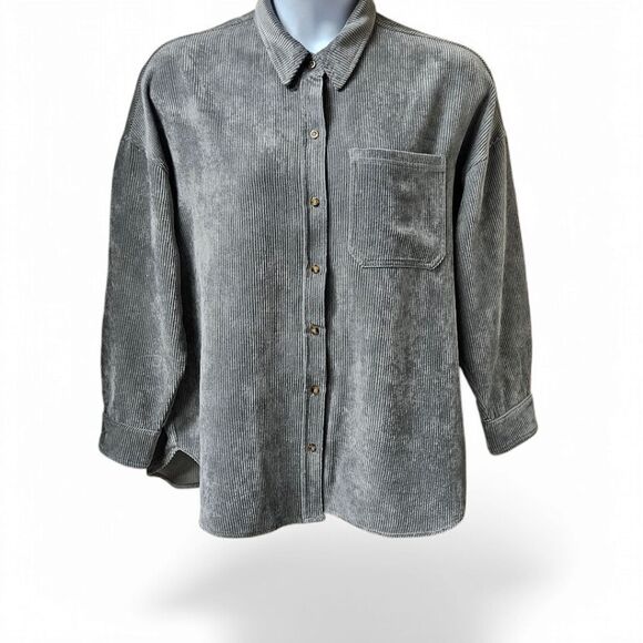 NINE. EIGHT NEW YORK Women's Silverado Sage Long Sleeve Corduroy button Up Tunic - Picture 2 of 16